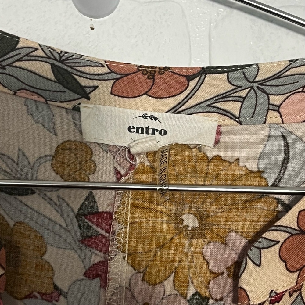 Entro Dress Womens Size Small Multi Color Floral Midi Flowy V Neck Bohemian Chic - Picture 2 of 10